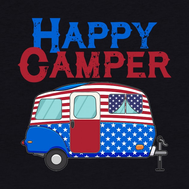 USA Happy Camper US Flag Patriotic 4th Of July America Crew T-Shirt by Kaileymahoney